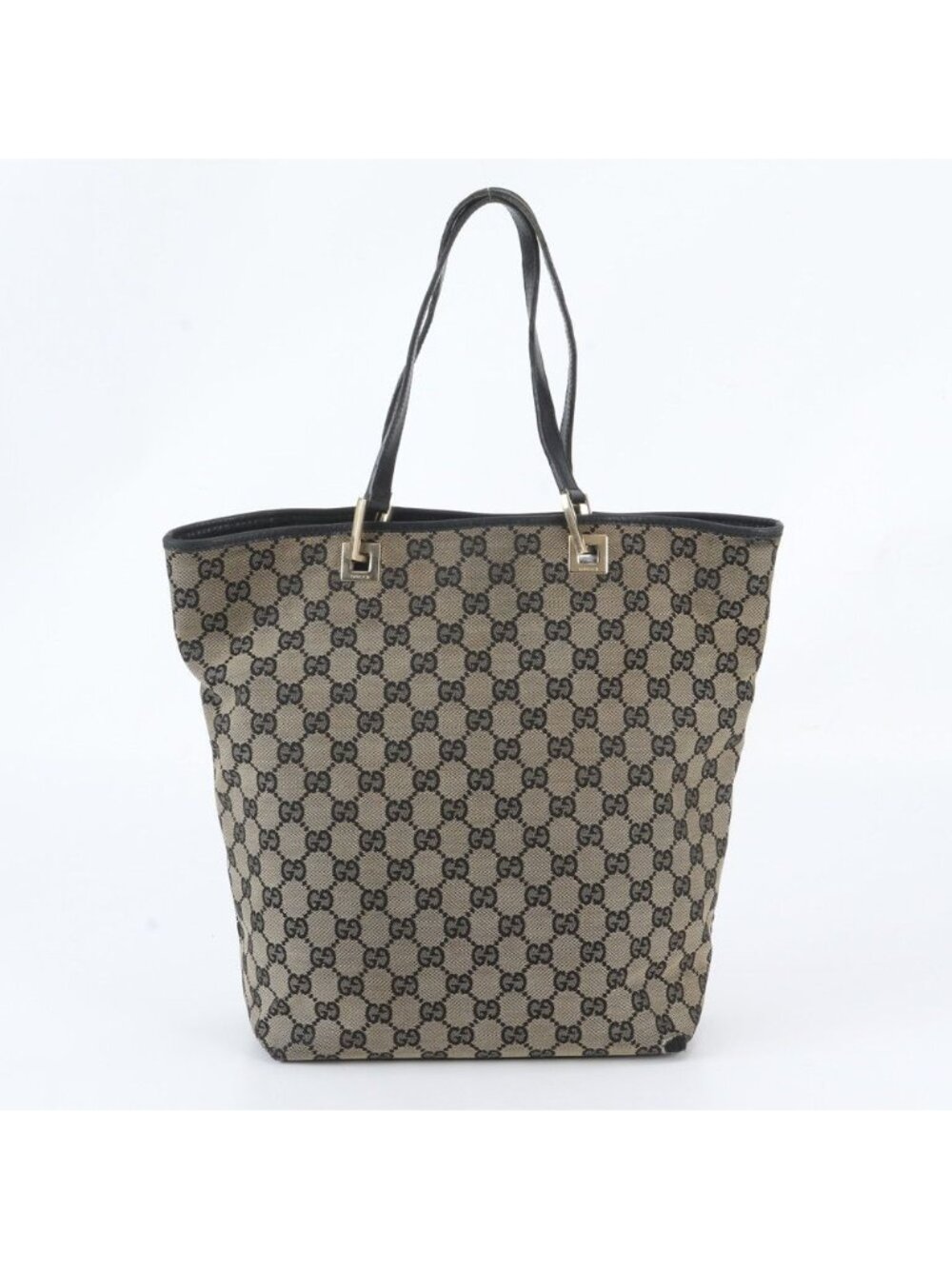 Gucci GG Canvas Leather Tote Bag Shoulder Hand Black Brown